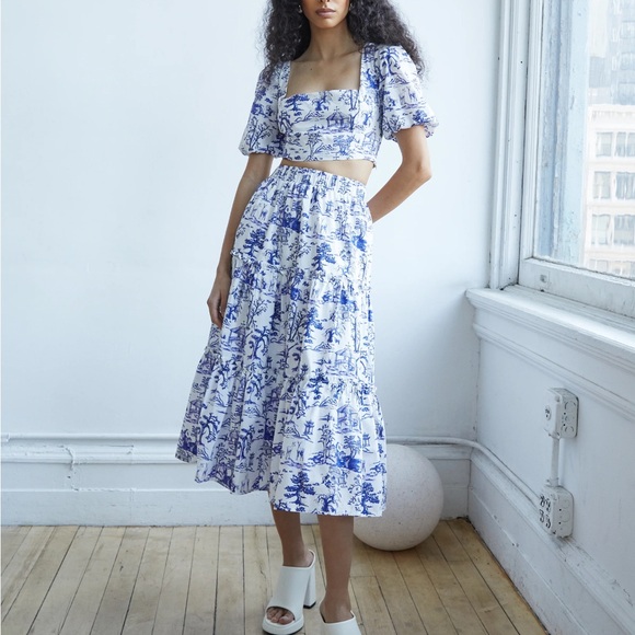 O.p.t Thalia midi skirt in XS - blue and white print - Picture 2 of 5